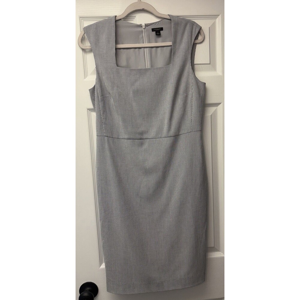 Ann Taylor Factory Womens Pinstripe Square Neck Sheath Dress White Blue Size 6
